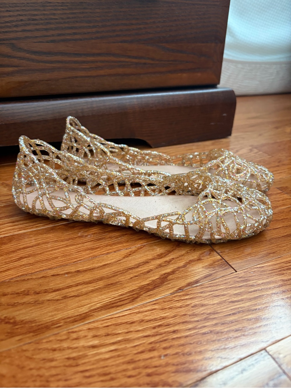 Glitter Gold Women's Jelly Ballet Flats